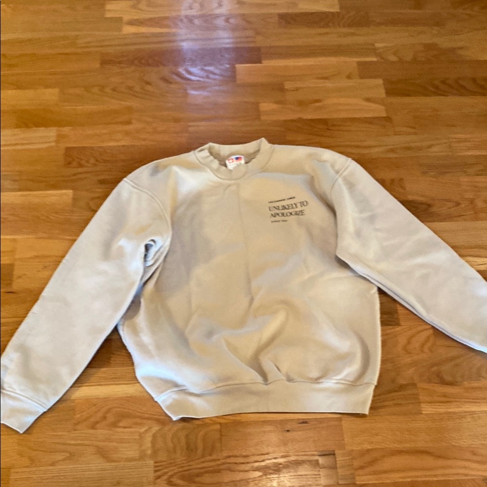 Uncommon James Beige Crewneck Sweatshirt 'Unlikely to Apologize'